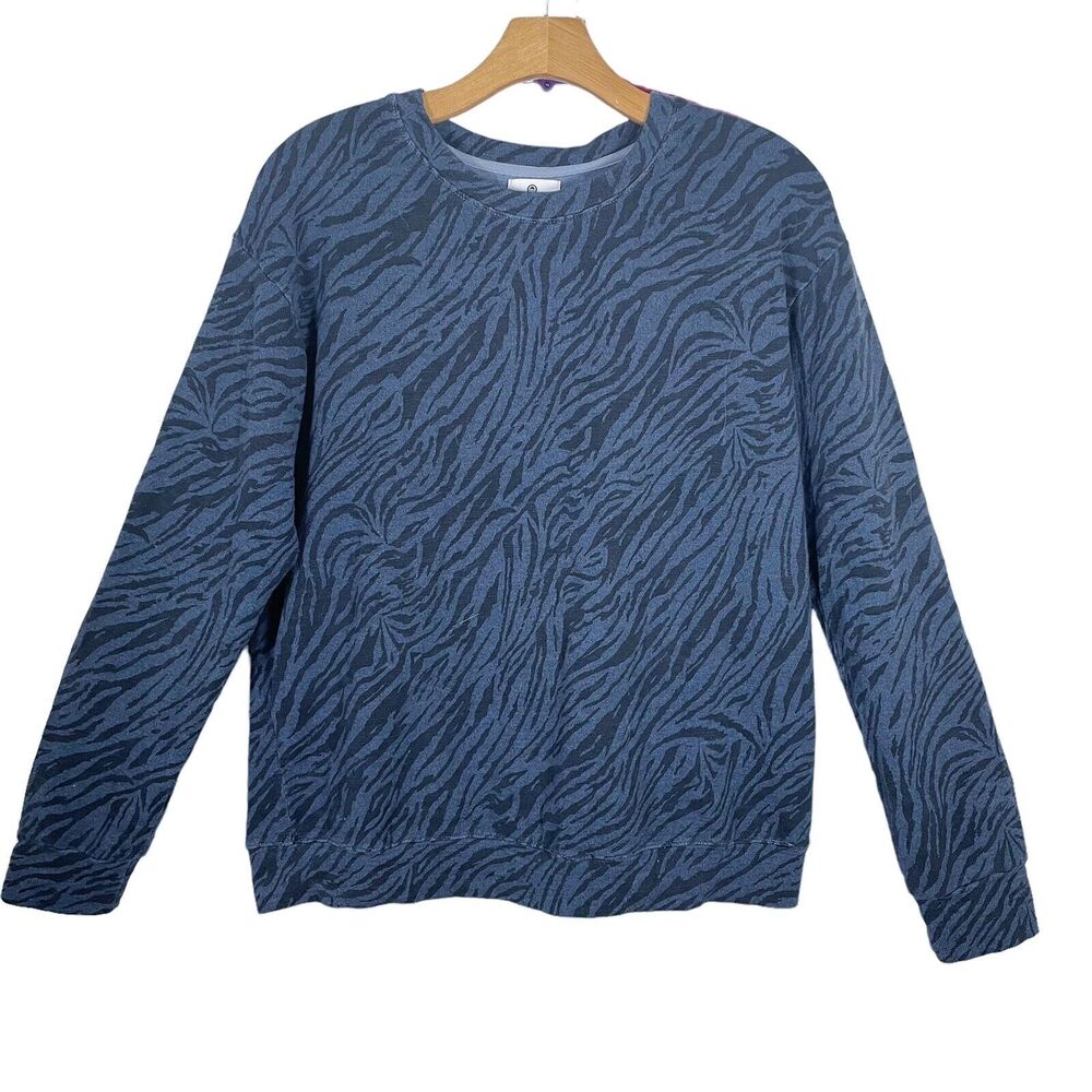 Sundry Animal Print‎ Sweatshirt Top Sz 2/M Black Blue Animal Print L Sleeve USA